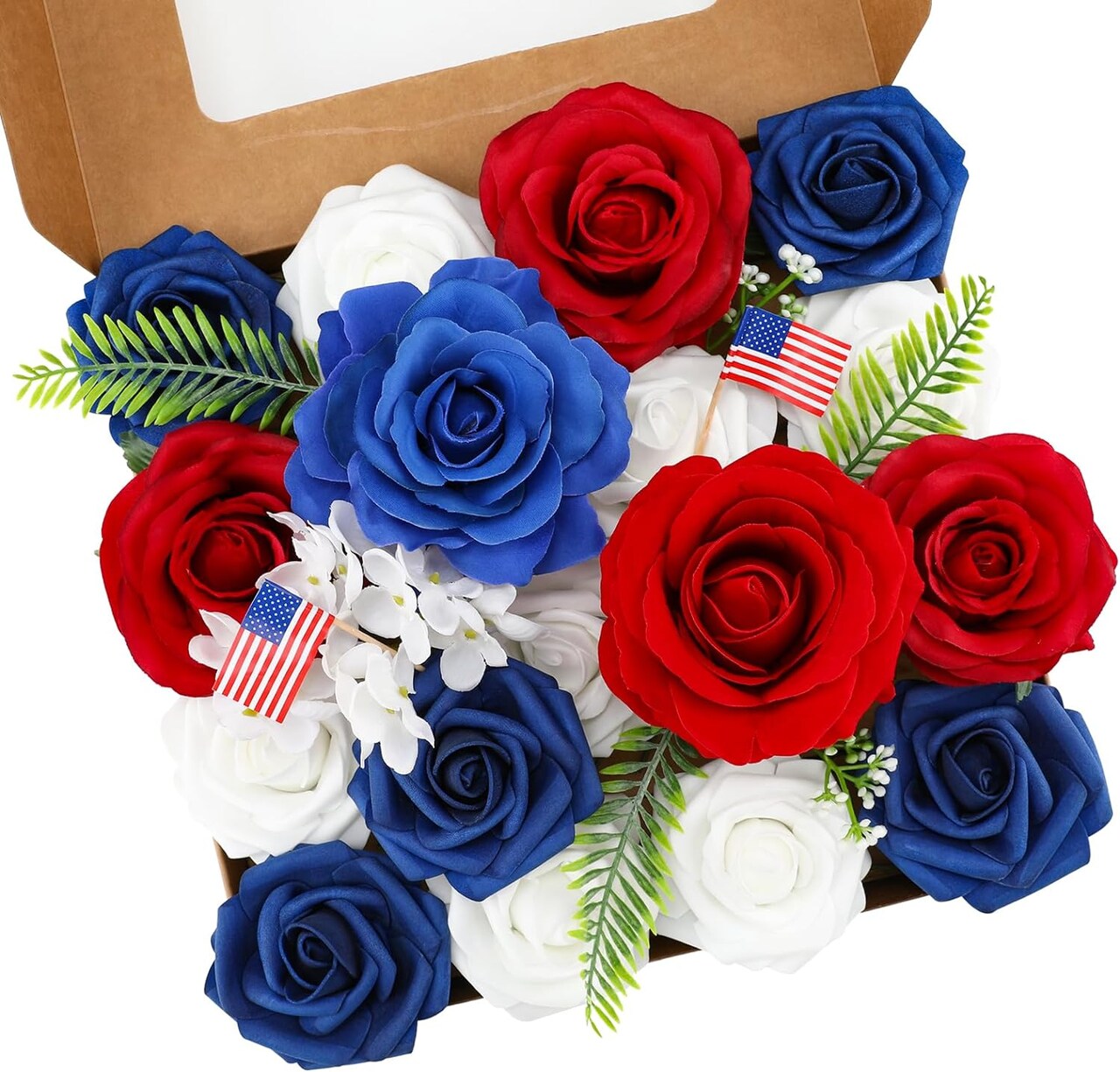 Patriotic 4th of July Flowers with American Flags for Independence Day